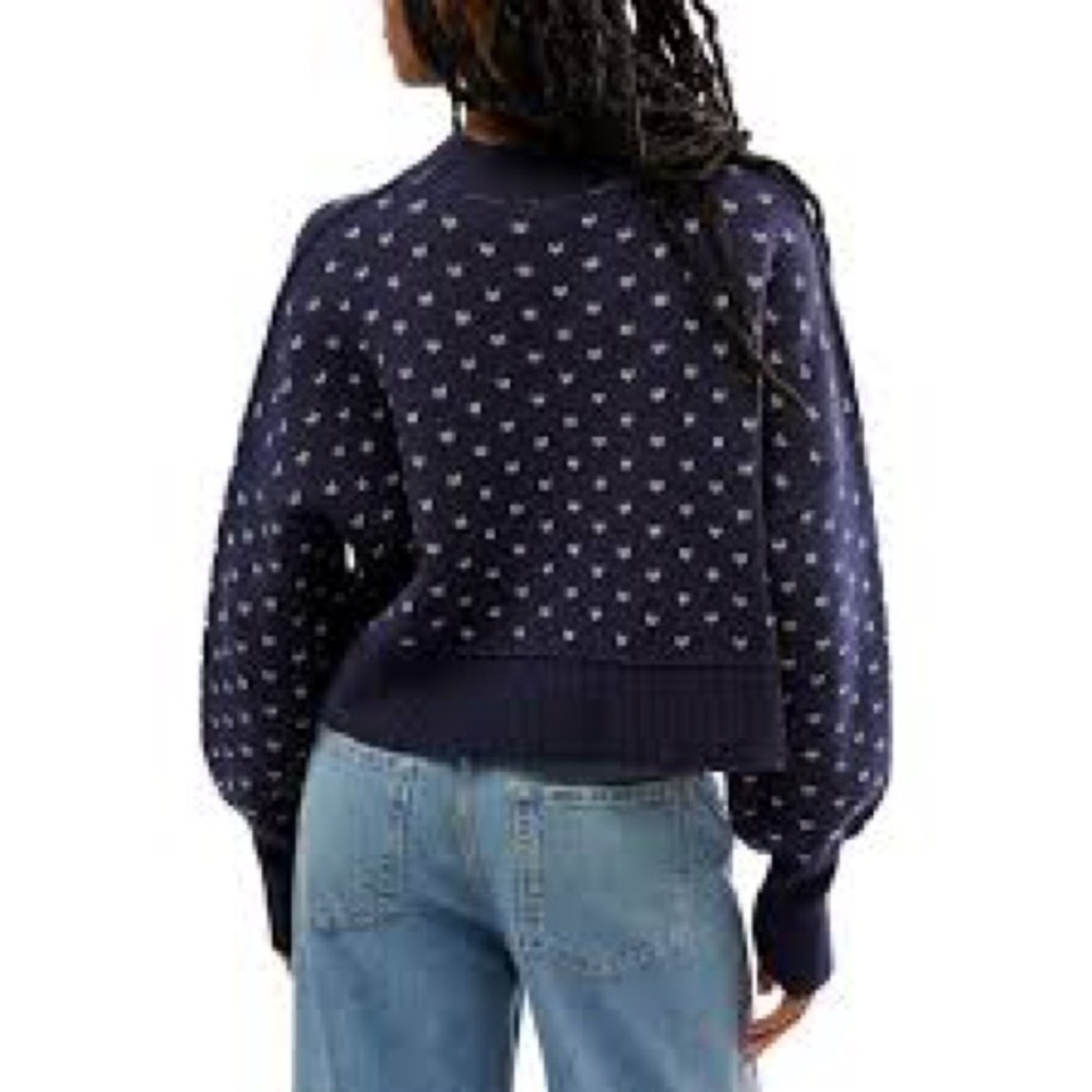 Free People Easy Street Cropped Sweater NWT Navy Combo Medium - Picture 2 of 6